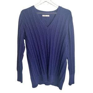 Old Navy Dark Blue V-neck Cable Knit Sweater Mens LARGE Cotton Winter Classic